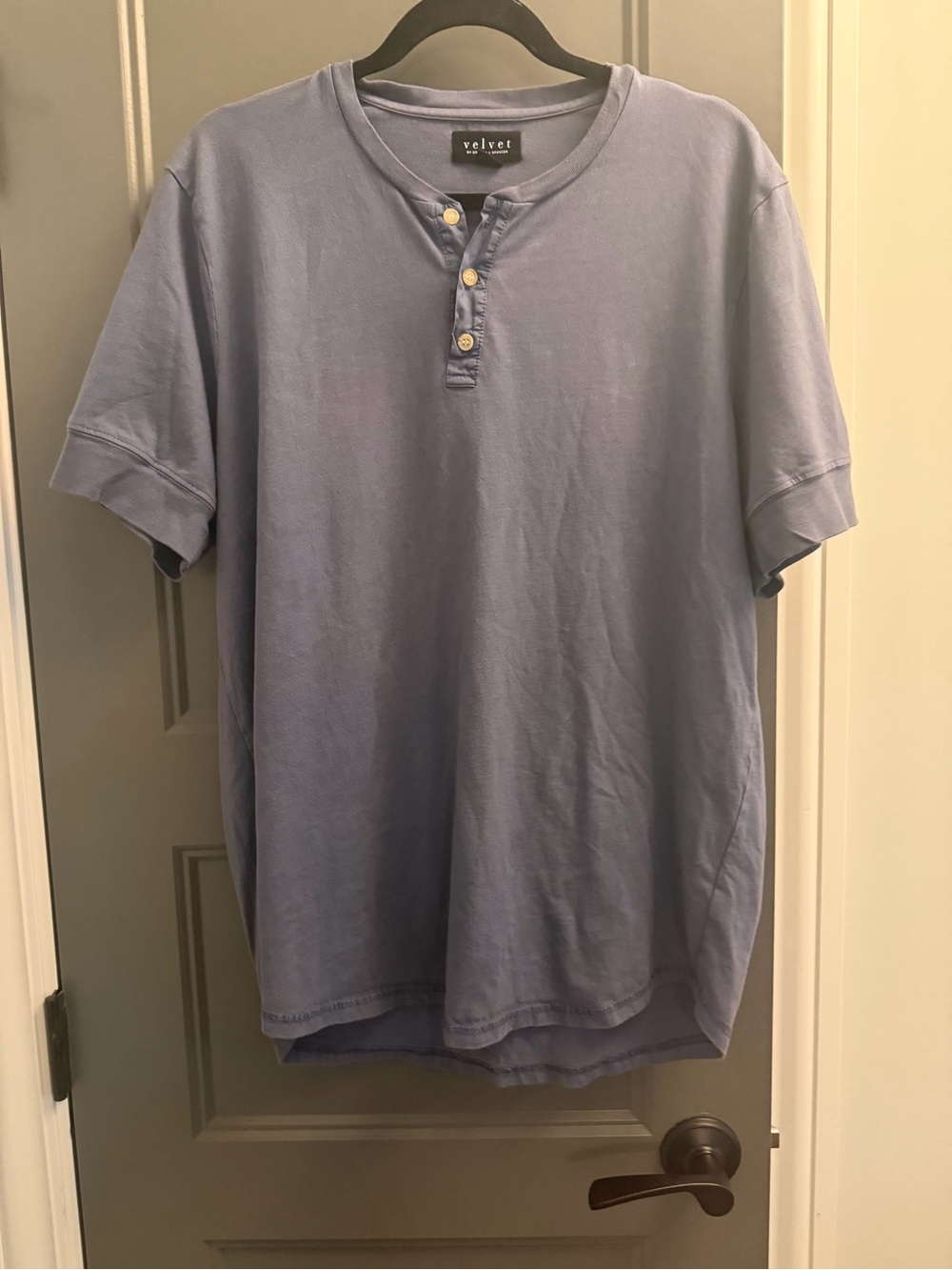Velvet by Graham & Spencer Men's 100% cotton Blue gray Short-Sleeve Henley L /XL